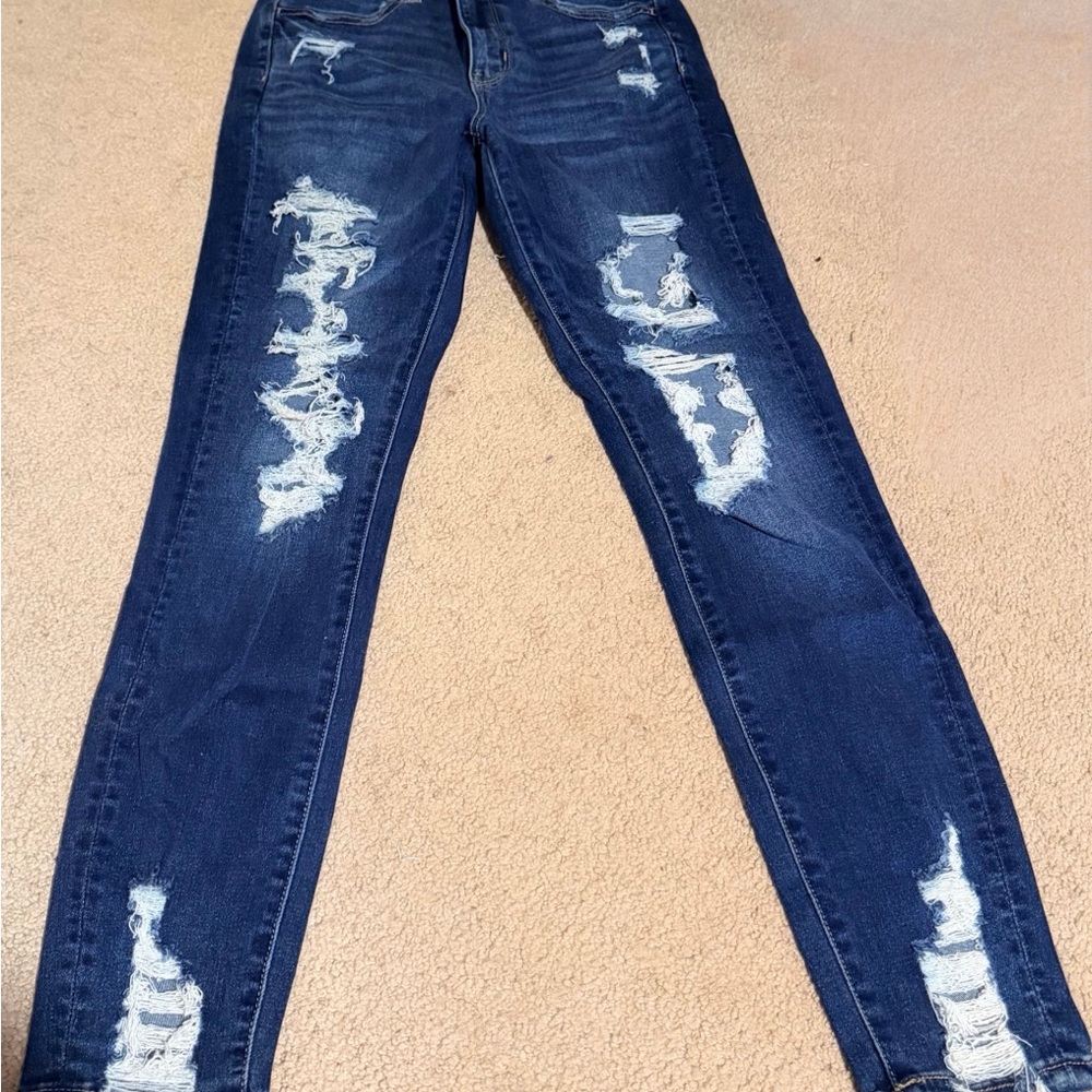 American Eagle Outfitters Dark Blue Distressed Skinny Jeans